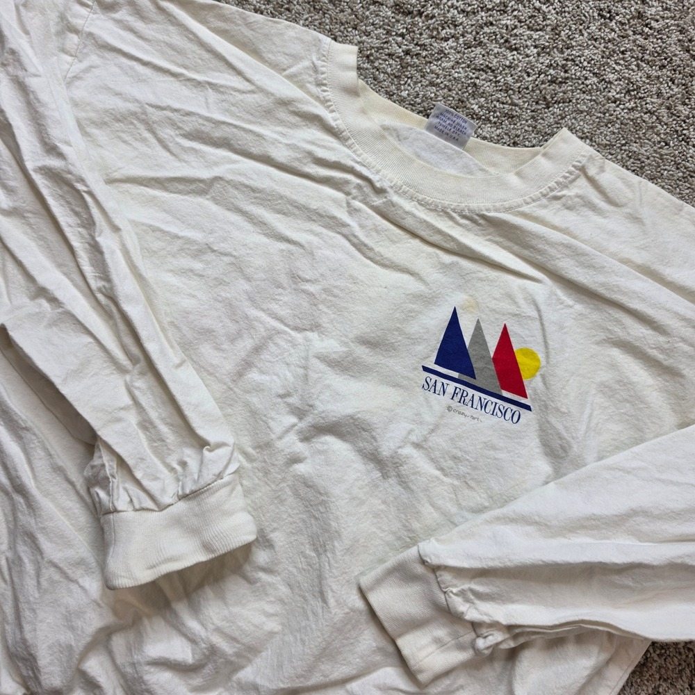 VINTAGE Crazy Shirt San Francisco Sailboat Tee Womens Small Cotton Cream 90s USA